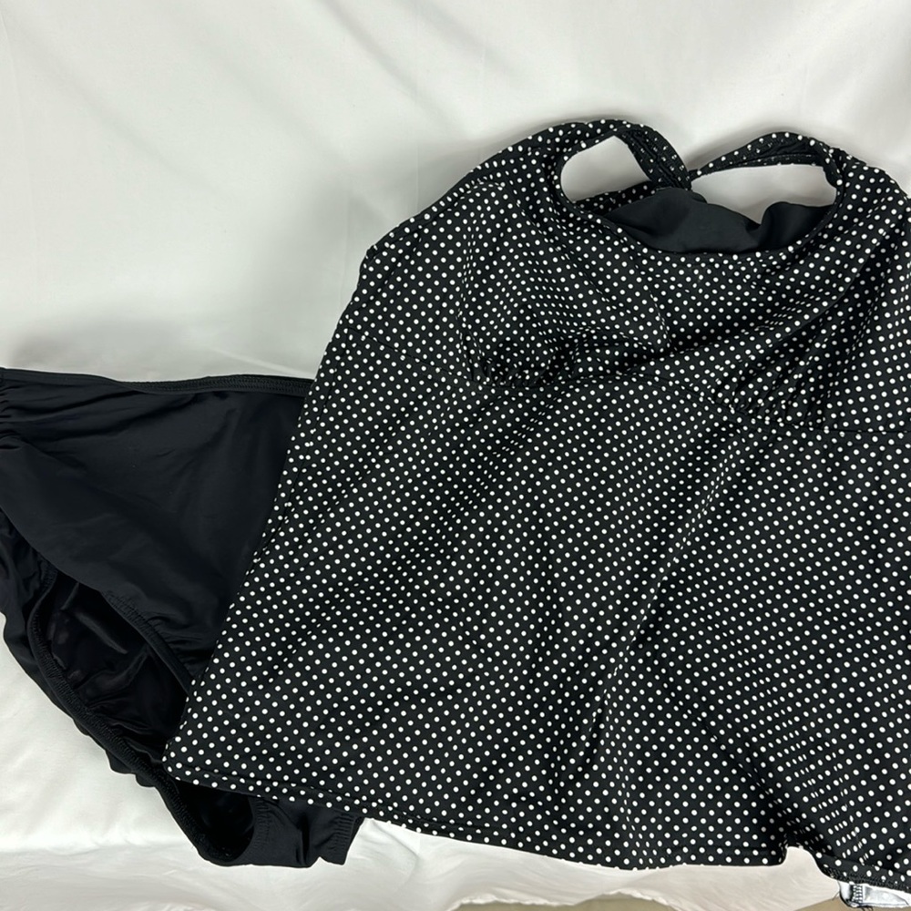 Women's Long Torso Beach Living Mini Dot Scoop Adjustable Tankini Swim